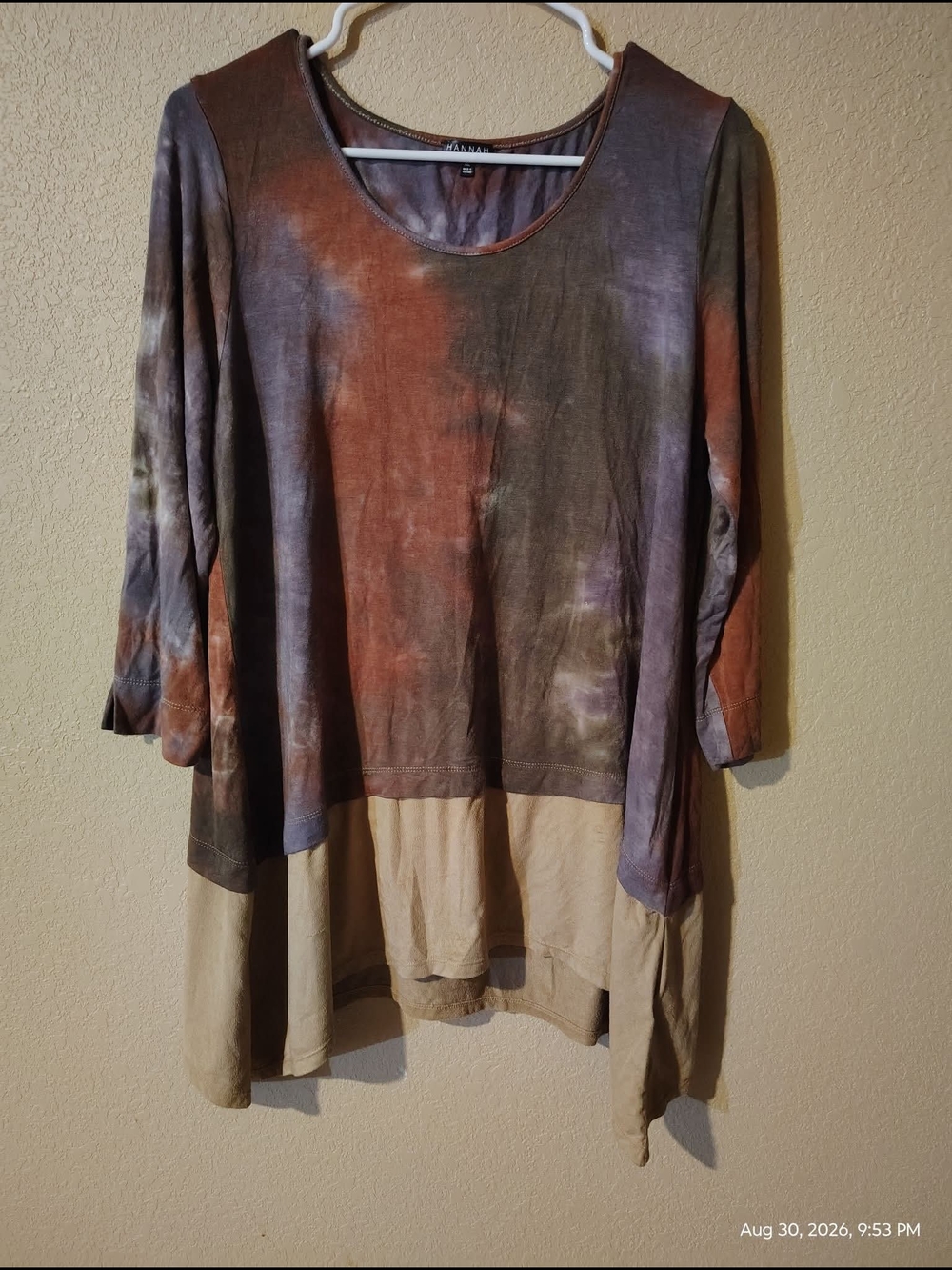 Hannah Multi-Color Tie-Dye Layered Tunic with Beige Hem